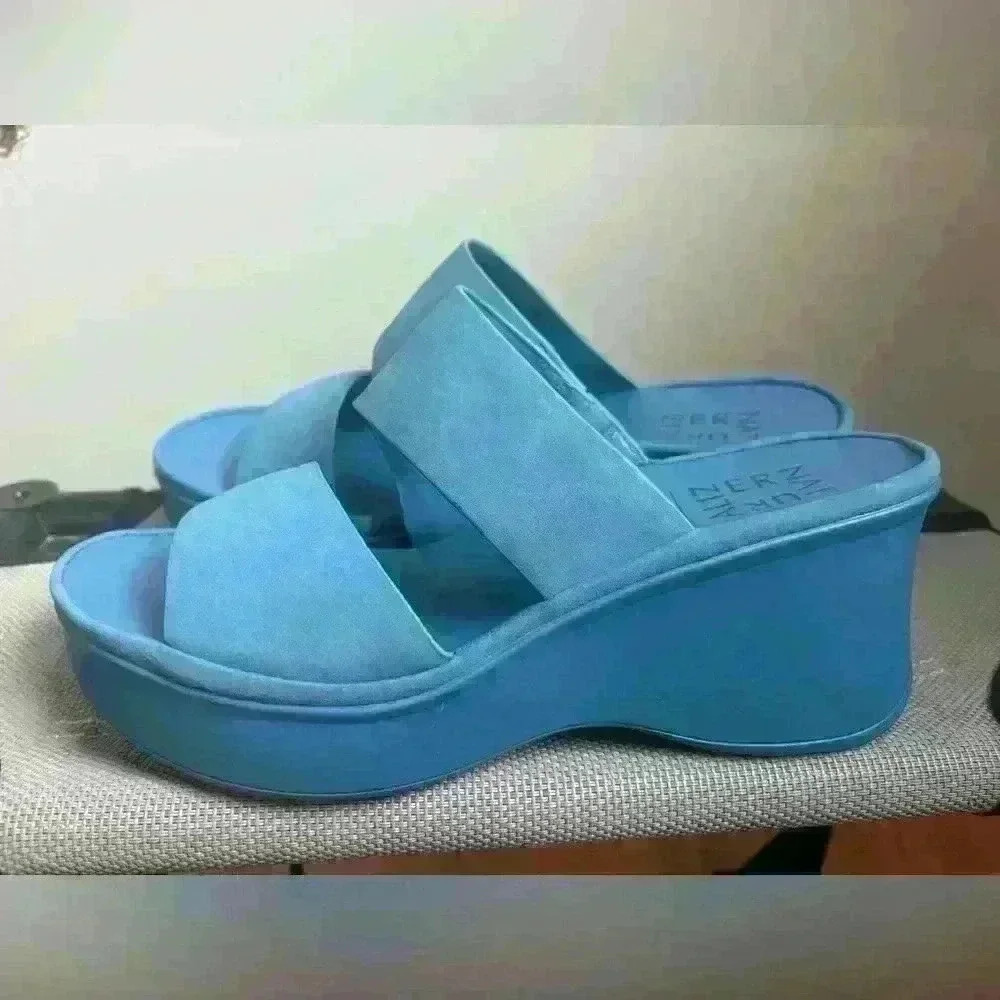Naturalizer Blue Platform Slide Sandals - Picture 6 of 10